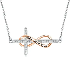 MEDWISE Infinity Cross Necklace 925 Sterling Silver Cross Necklace Faith Hope Pendant Jewelry Gifts for Women Wife Girls