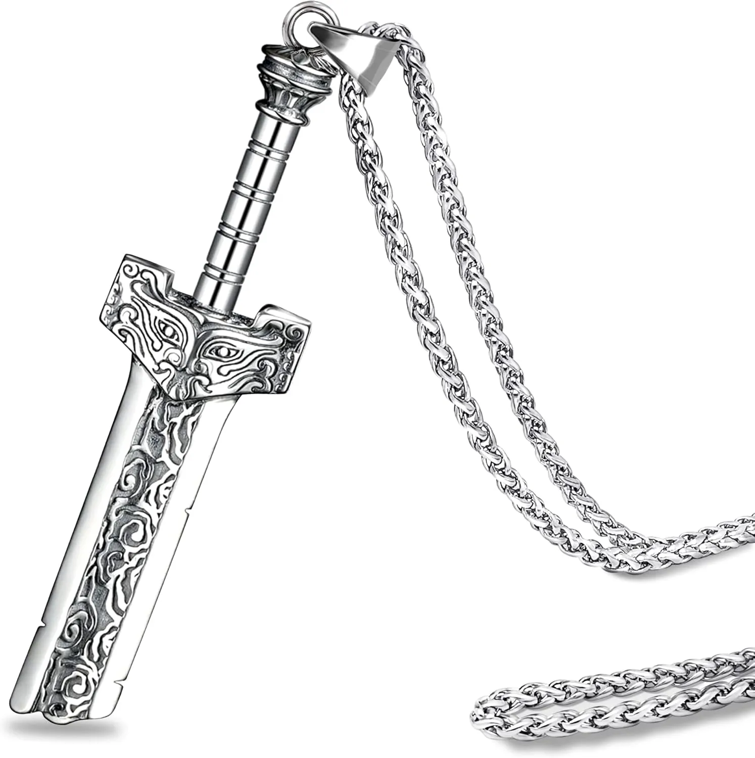 Men's Broken Sword Necklace Stainless Steel Dragon Knight Sword Pendant Jewelry for Men and Women with 24 Inches Chain