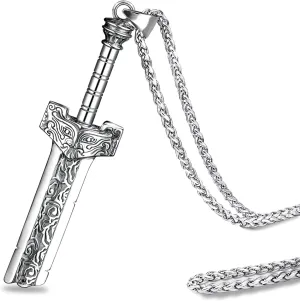 Men's Broken Sword Necklace Stainless Steel Dragon Knight Sword Pendant Jewelry for Men and Women with 24 Inches Chain