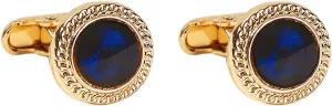 Men's Dress Cuff Links, Men's Cuff Links Set Round Shape Cuff Links Funny with Black Blue Cubic Zirconia Alloy