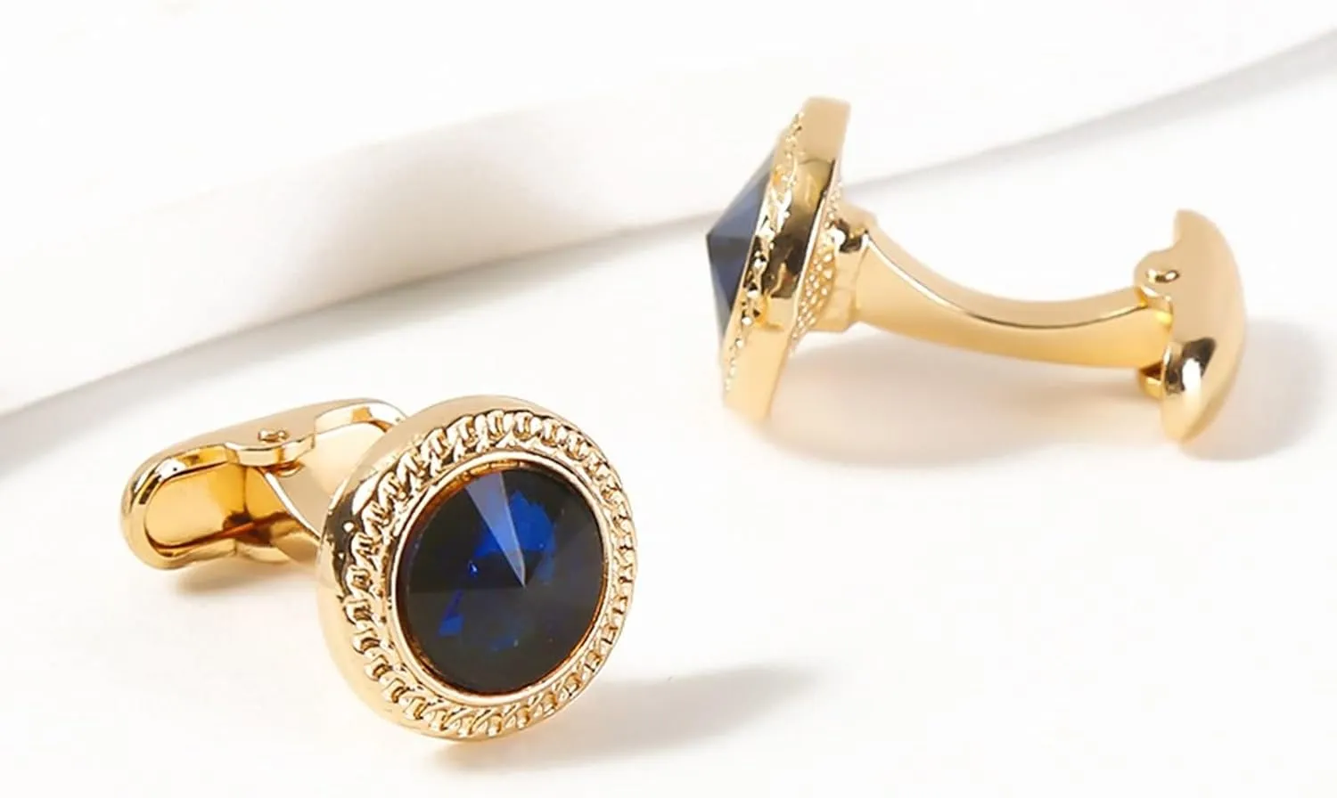 Men's Dress Cuff Links, Men's Cuff Links Set Round Shape Cuff Links Funny with Black Blue Cubic Zirconia Alloy
