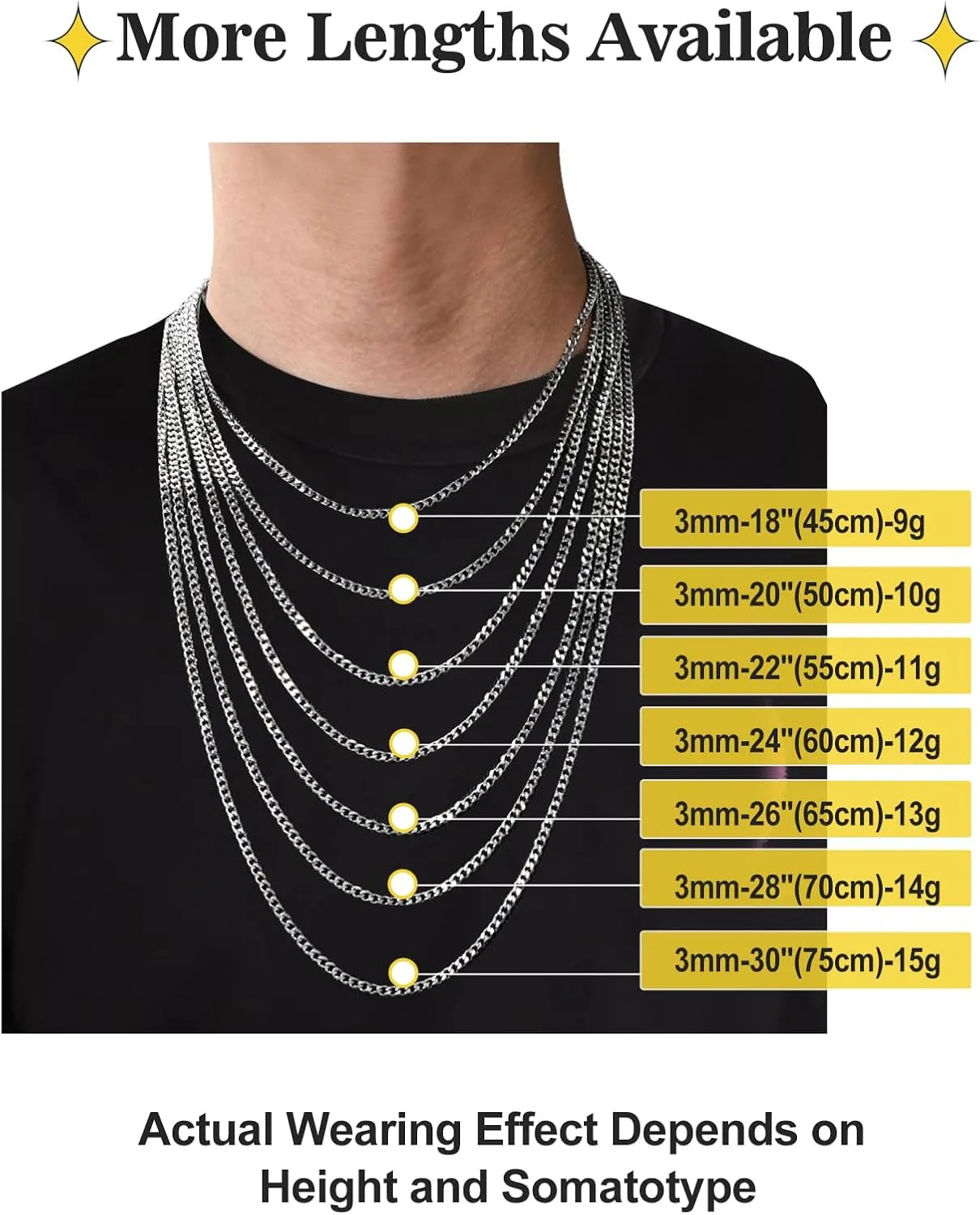 Mens Neckalce Cuban Link Chain for Men Stainless Steel, Thin/Chunky 3/6/9/12mm Width 18" 20" 22" 24" 26" 28" 30" Length, Hip Hop Punk Young Ado Fine Polished Lobster Clasp