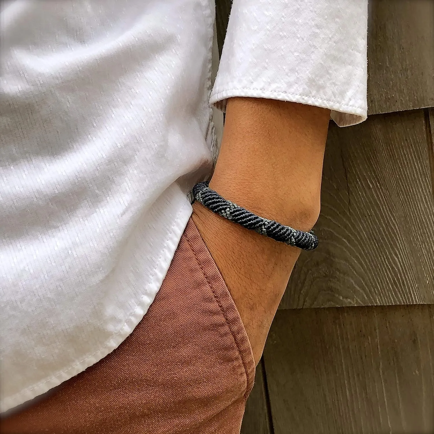 Mens Rope Bracelet Blue - Hand Knotted Macrame Nautical Sailor Waxed Cord Bracelets for Men by RUMI SUMAQ Handmade Jewelry