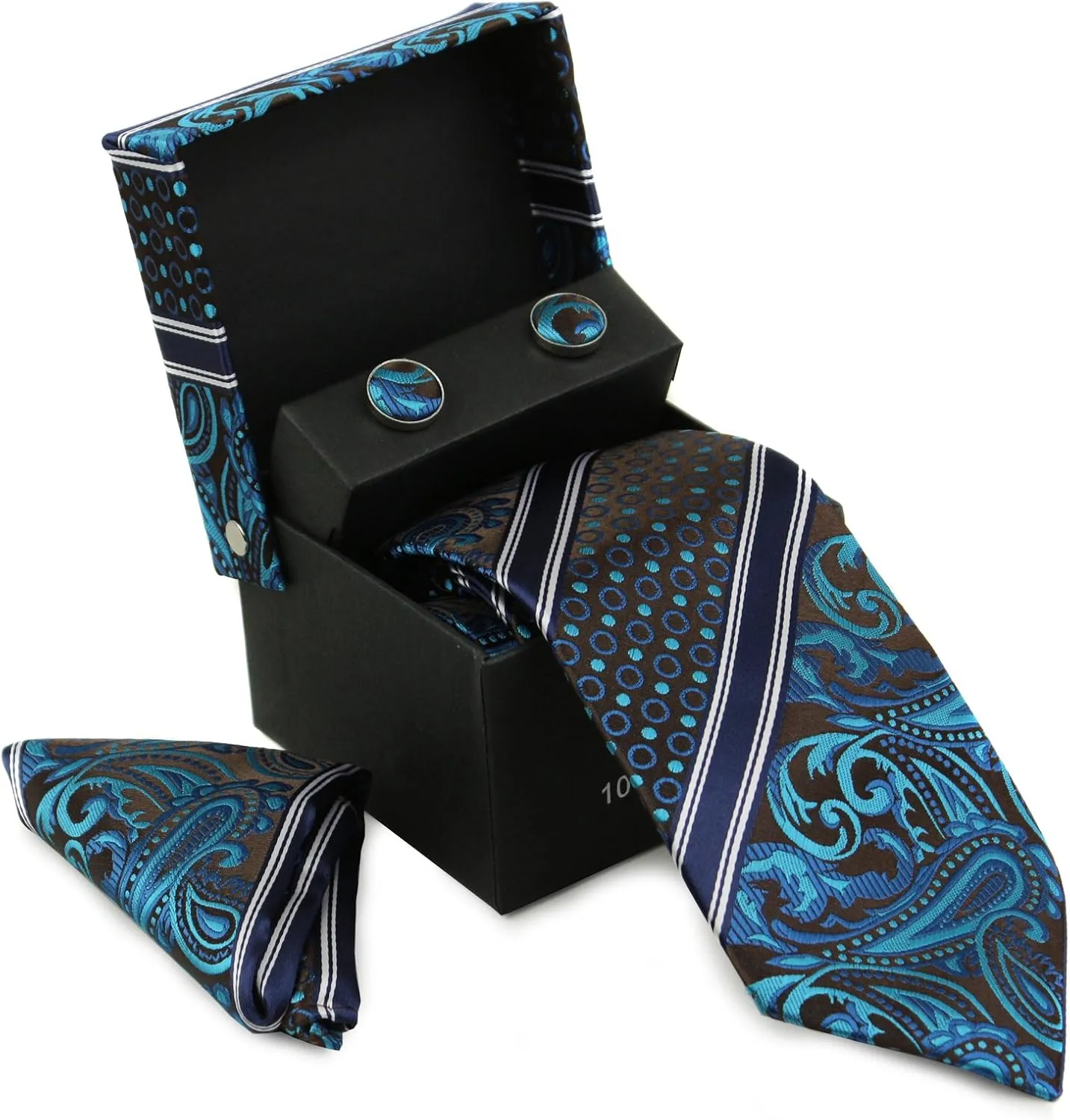 Men's Silk Neck Tie Box Set With Cufflinks & Pocket Square