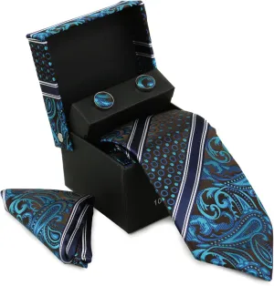 Men's Silk Neck Tie Box Set With Cufflinks & Pocket Square