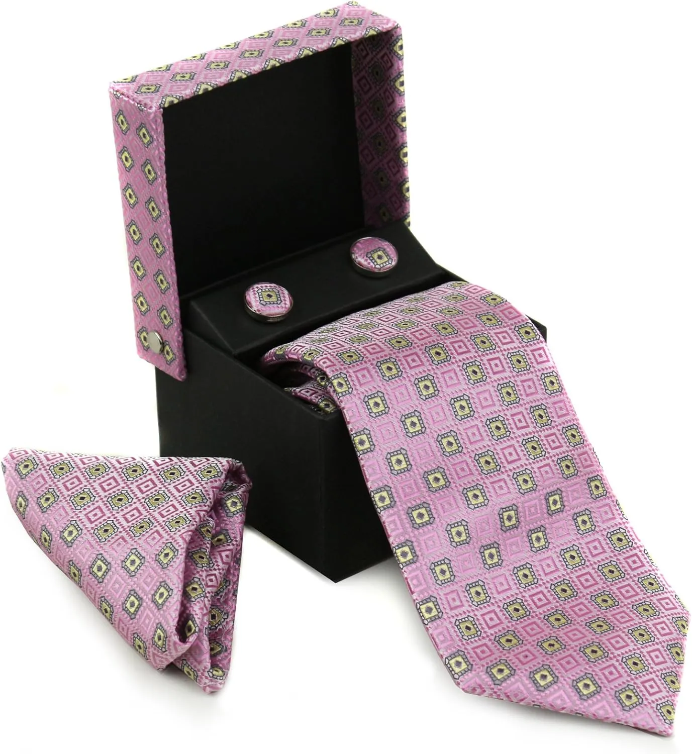 Men's Silk Neck Tie Box Set With Cufflinks & Pocket Square