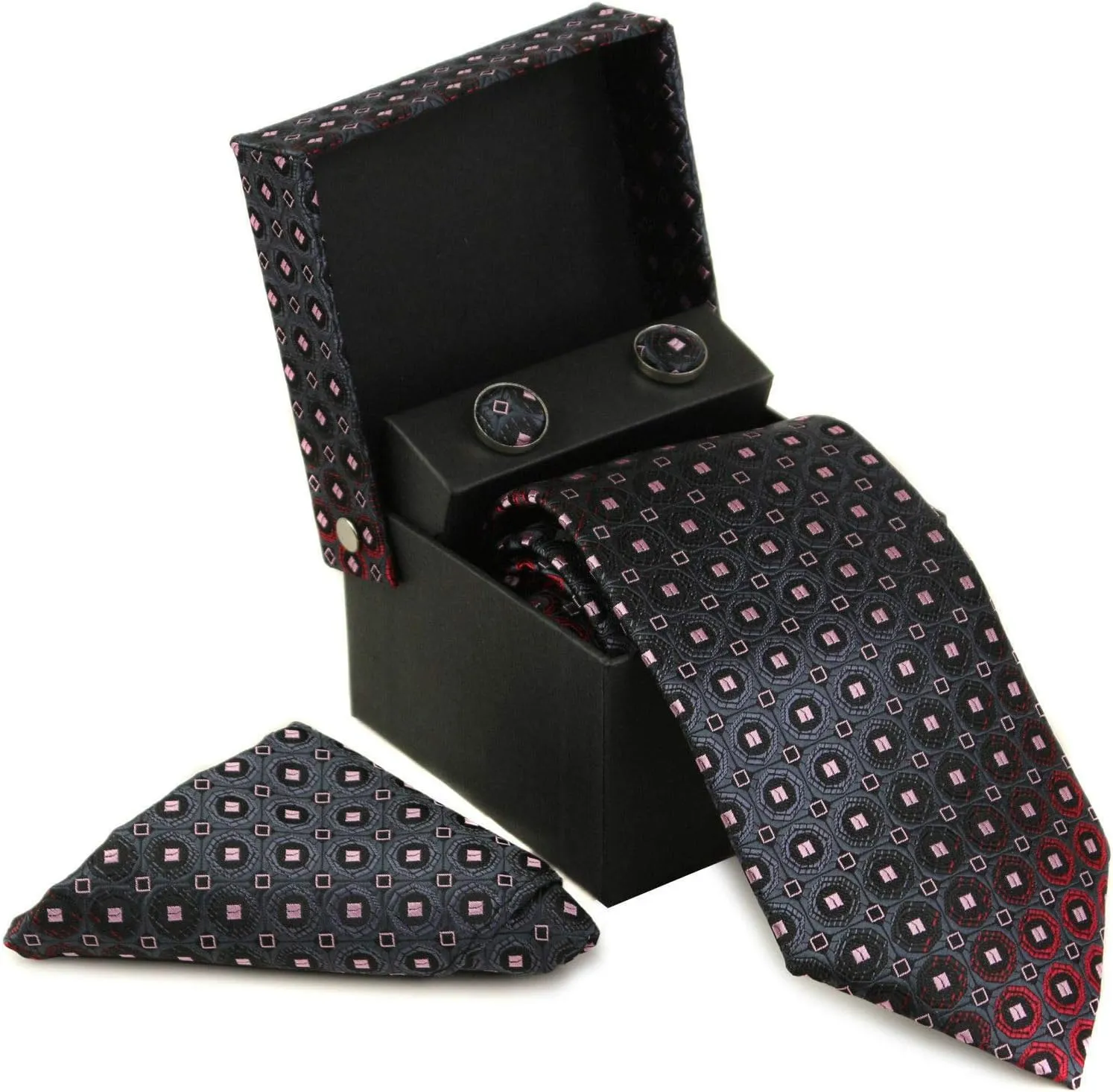 Men's Silk Neck Tie Box Set With Cufflinks & Pocket Square