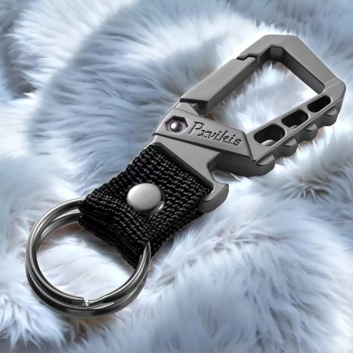 Metal heavy duty key chain carabiner clip bottle opener wrist lanyard ring car key fob unisex for men and women