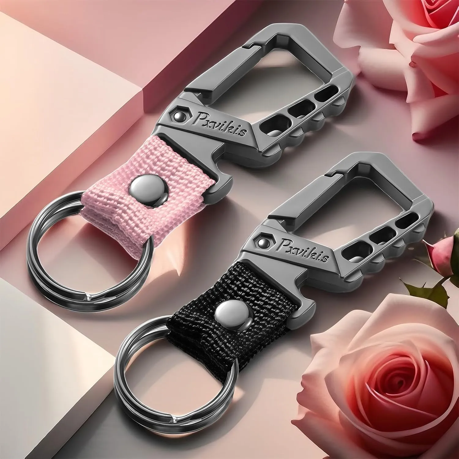 Metal heavy duty key chain carabiner clip bottle opener wrist lanyard ring car key fob unisex for men and women