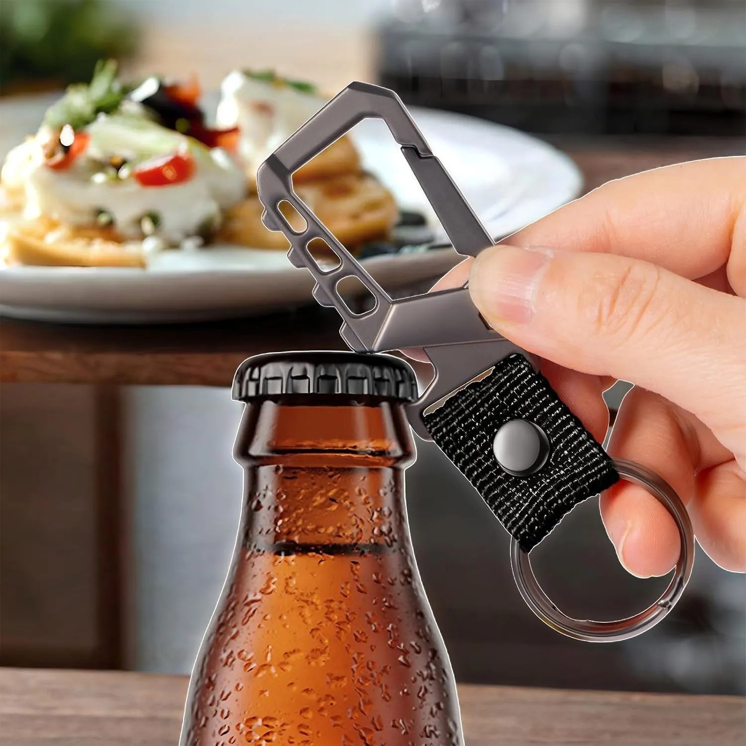 Metal heavy duty key chain carabiner clip bottle opener wrist lanyard ring car key fob unisex for men and women
