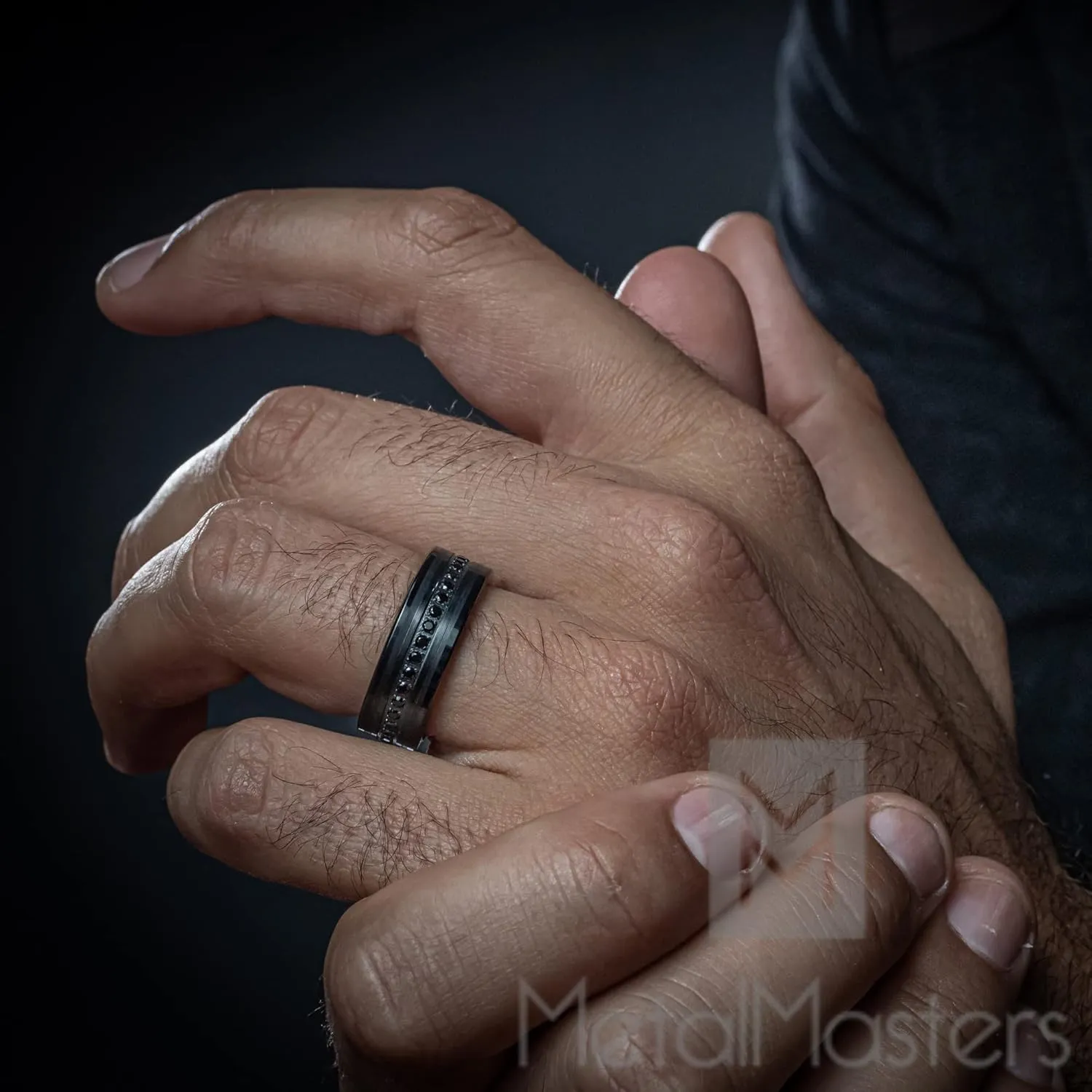 Metal Masters Co. Tungsten Carbide Black Wedding Band Eternity Ring, Cubic Zirconia Inlay Comfort Fit