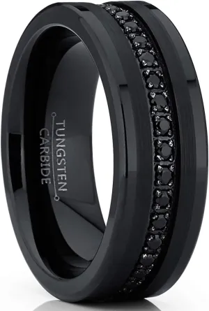 Metal Masters Co. Tungsten Carbide Black Wedding Band Eternity Ring, Cubic Zirconia Inlay Comfort Fit
