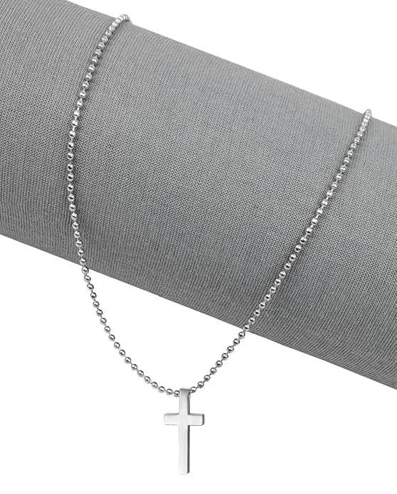Metal Silver Color Lord Holy Jesus Christ Cross Pendant Locket Necklace with Ball Chain  Christmas Religious Jewelry Gift Set (Sliver)