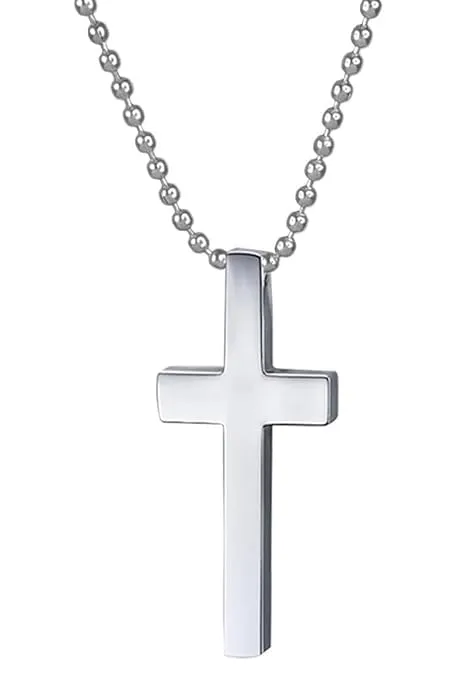 Metal Silver Color Lord Holy Jesus Christ Cross Pendant Locket Necklace with Ball Chain  Christmas Religious Jewelry Gift Set (Sliver)