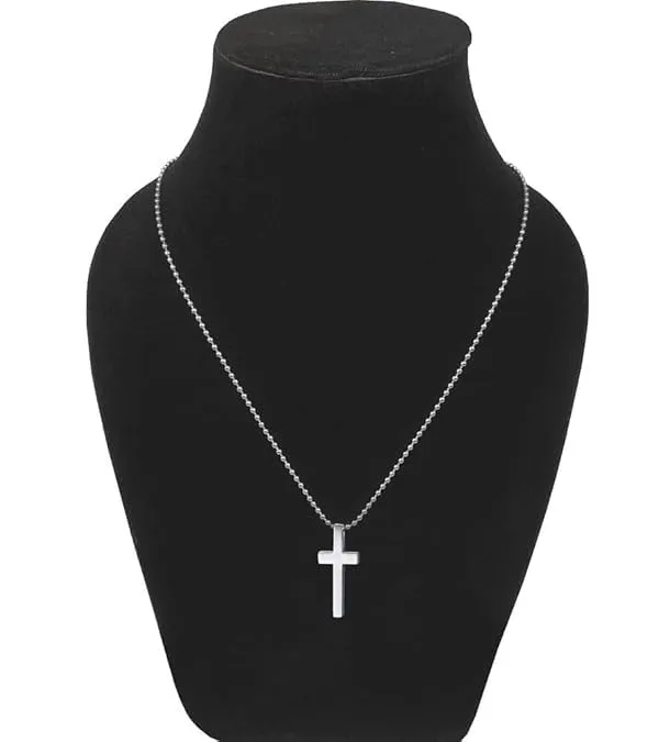 Metal Silver Color Lord Holy Jesus Christ Cross Pendant Locket Necklace with Ball Chain  Christmas Religious Jewelry Gift Set (Sliver)