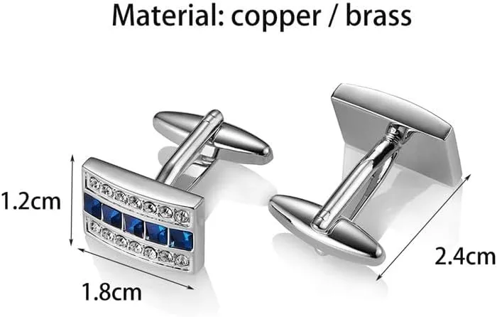 Metallic Silver Cufflinks with Diamonds Men's Dress Cuff Cuff Nails French Shirt Button Nails (Blue As Shown)