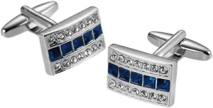 Metallic Silver Cufflinks with Diamonds Men's Dress Cuff Cuff Nails French Shirt Button Nails (Blue As Shown)