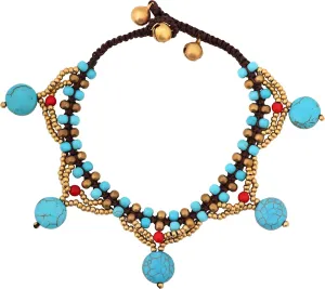 MINACHI Bohemian Vintage Created Turquoise Anklet, Boho Summer Beach Ankle Jewelry Gift for Women