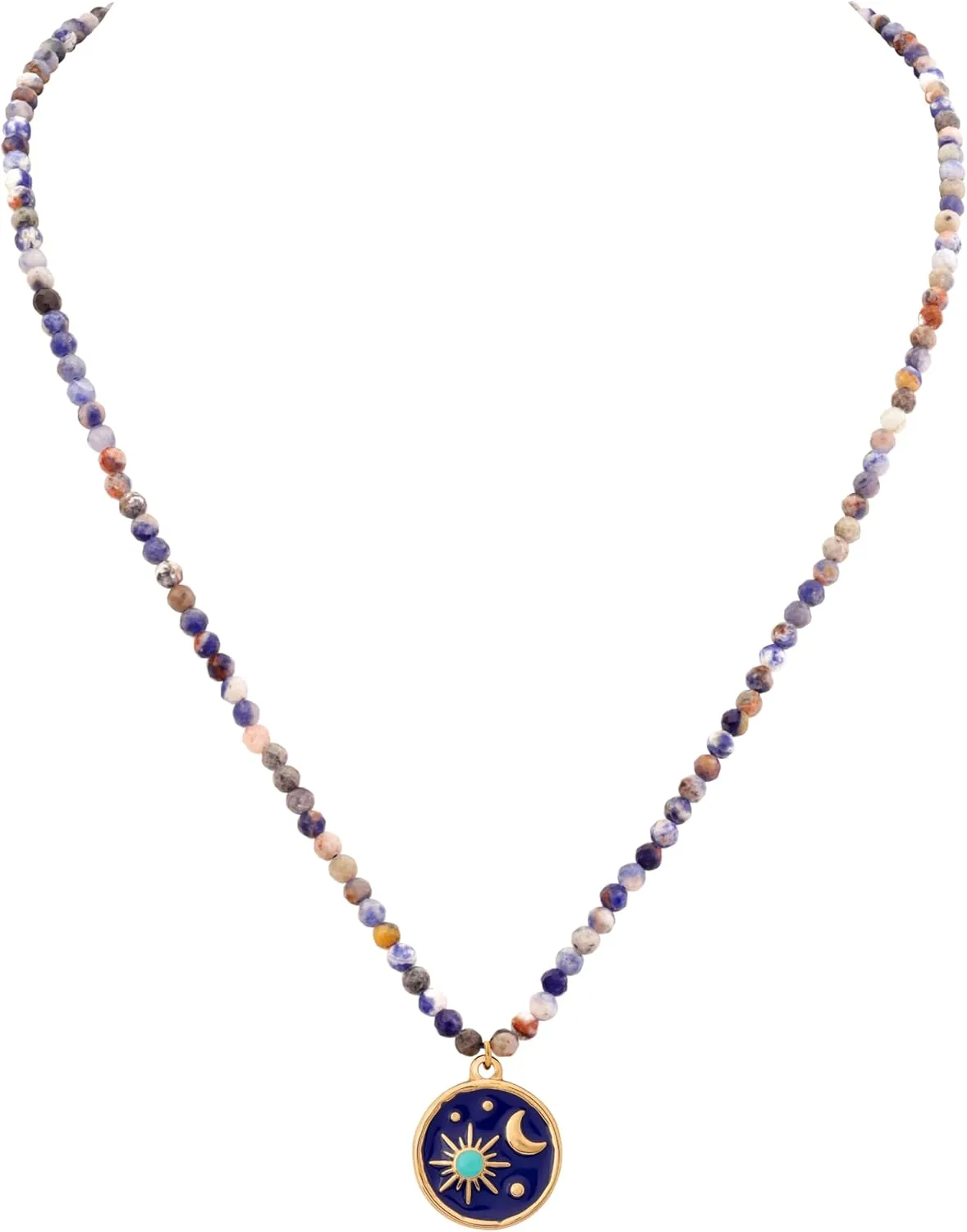 MINACHI Natural Stone Sun Moon Pendant Necklace, Handmade, Boho Style, Blue Purple Tone, Fashion Jewelry Accessories for Women