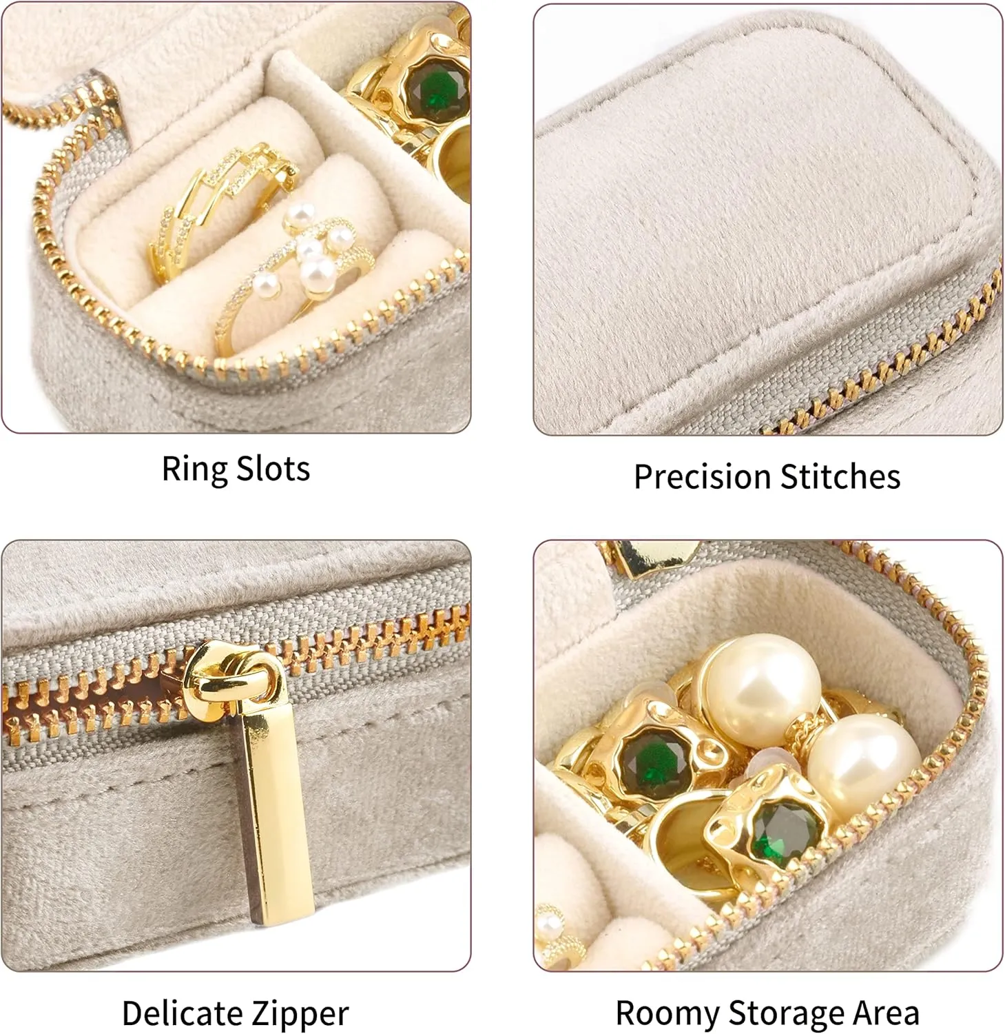 Mini Travel Jewelry Case, Velvet Small Travel Jewelry Box, Portable Tiny Jewelry Travel Organizer Box for Rings Earrings Necklaces, Gifts for Women Girls(Beige)