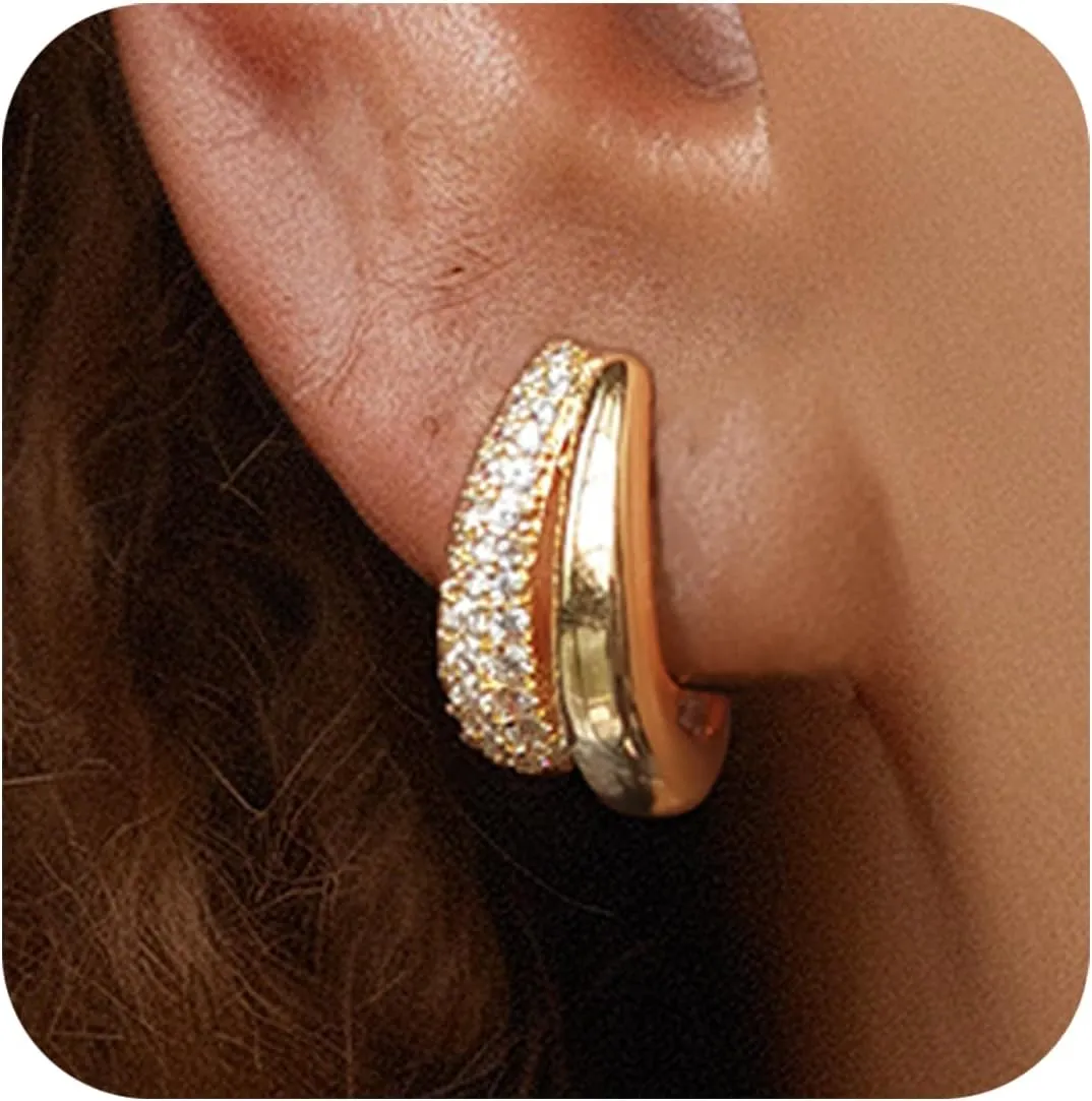 Minimalist Hoop Earrings 14K Gold Plated Lightweight Twisted Small Thick Huggie Hoops Earrings Hypoallergenic Gold Earrings for Women Trendy Hoops Drop Dangle Earrings Studs Jewelry Gifts