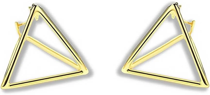 Minimalist Triangle Hoop Earrings, Gold and Silver, Geometric Design
