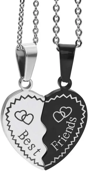 MJartoria BFF Necklace for 2, Best Friend Necklaces Split Heart Silver Black Best Friends Forever Pendant Friendship Necklace Jewelry Birthday Gifts for Women