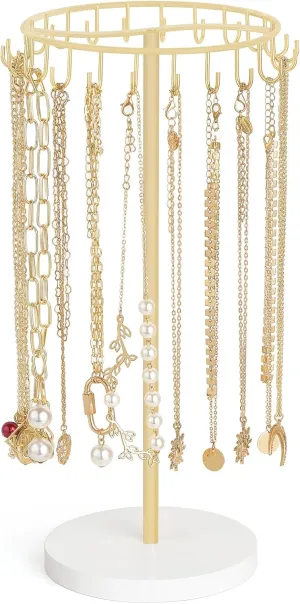 Mkono Necklace Holder Metal Jewelry Display Stand Necklace Organizer with 22 Hooks for Storage and Hanging Bracelet Keychain Home Room Deocr for Women,Gold