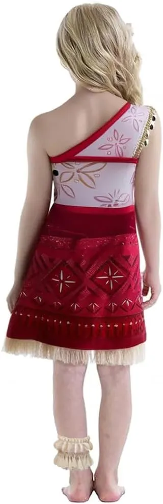 Moana Costume for Girls Adventure Outfit Ocean Princess Birthday Party Dress Up with Necklace & Anklet Accesories