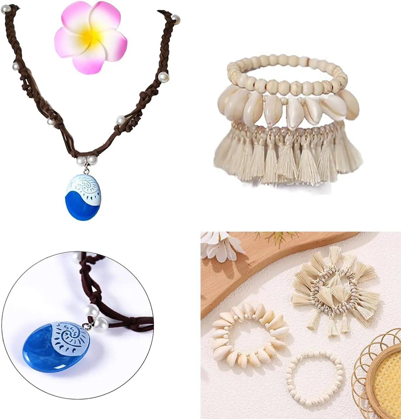 Moana Costume for Girls Adventure Outfit Ocean Princess Birthday Party Dress Up with Necklace & Anklet Accesories