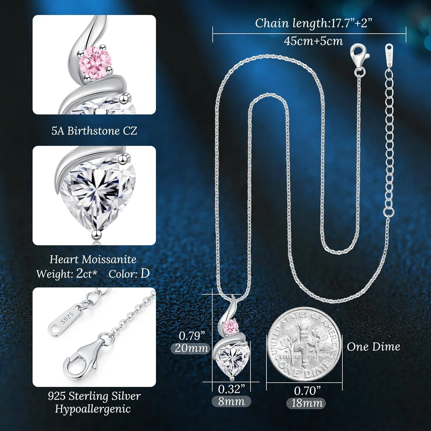 Moissanite Heart Pendant Necklaces for Women925 Sterling Silver Gold Plating Necklace with BirthstoneIdeal Anniversary Present or Birthday Christmas Valentine Engagements Mothers Day Jewelry Gifts for Mom Wife Her Girlfriend