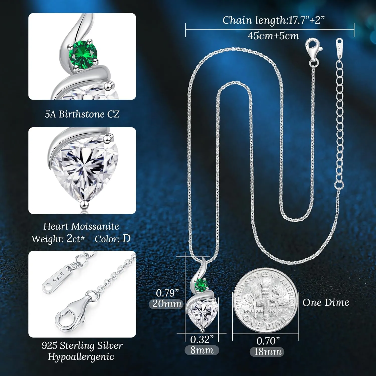 Moissanite Heart Pendant Necklaces for Women925 Sterling Silver Gold Plating Necklace with BirthstoneIdeal Anniversary Present or Birthday Christmas Valentine Engagements Mothers Day Jewelry Gifts for Mom Wife Her Girlfriend