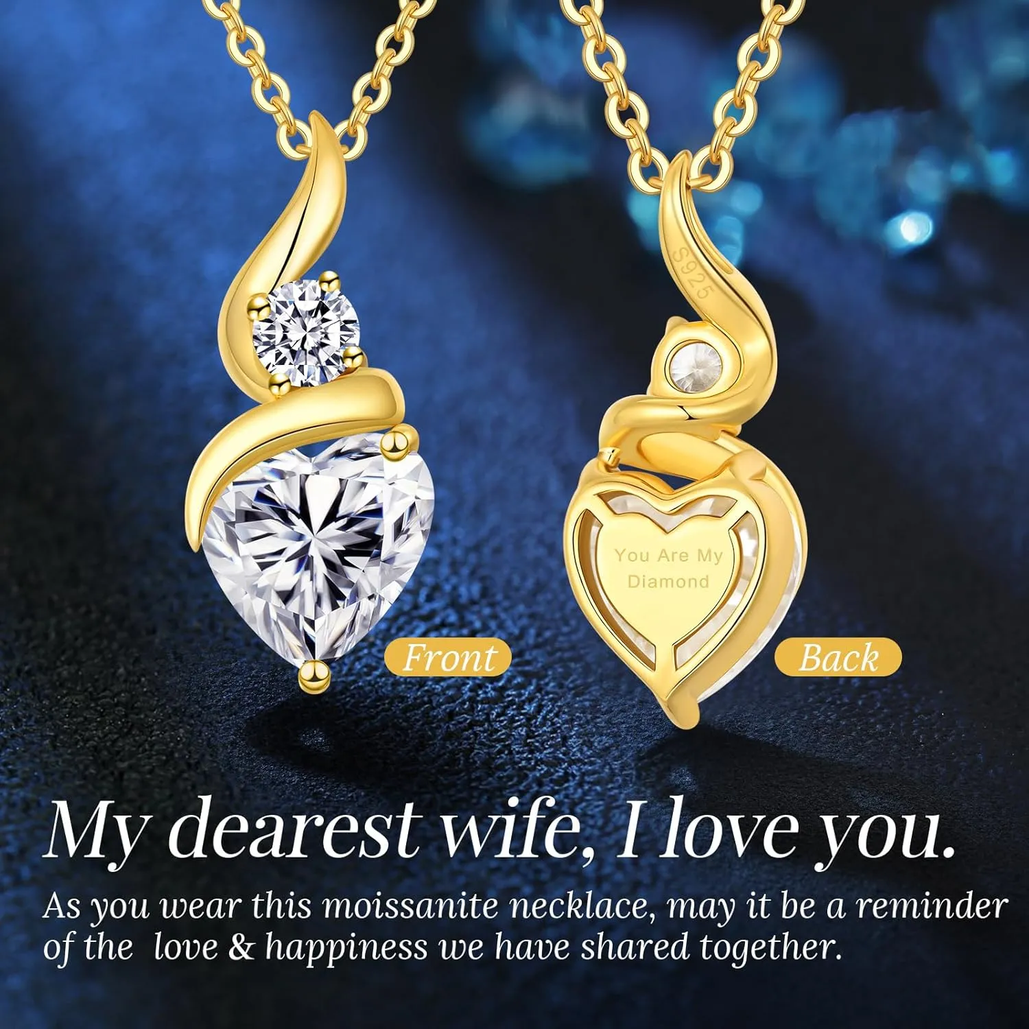 Moissanite Heart Pendant Necklaces for Women925 Sterling Silver Gold Plating Necklace with BirthstoneIdeal Anniversary Present or Birthday Christmas Valentine Engagements Mothers Day Jewelry Gifts for Mom Wife Her Girlfriend