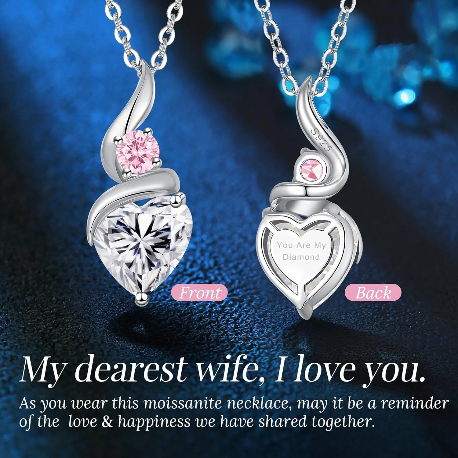 Moissanite Heart Pendant Necklaces for Women925 Sterling Silver Gold Plating Necklace with BirthstoneIdeal Anniversary Present or Birthday Christmas Valentine Engagements Mothers Day Jewelry Gifts for Mom Wife Her Girlfriend