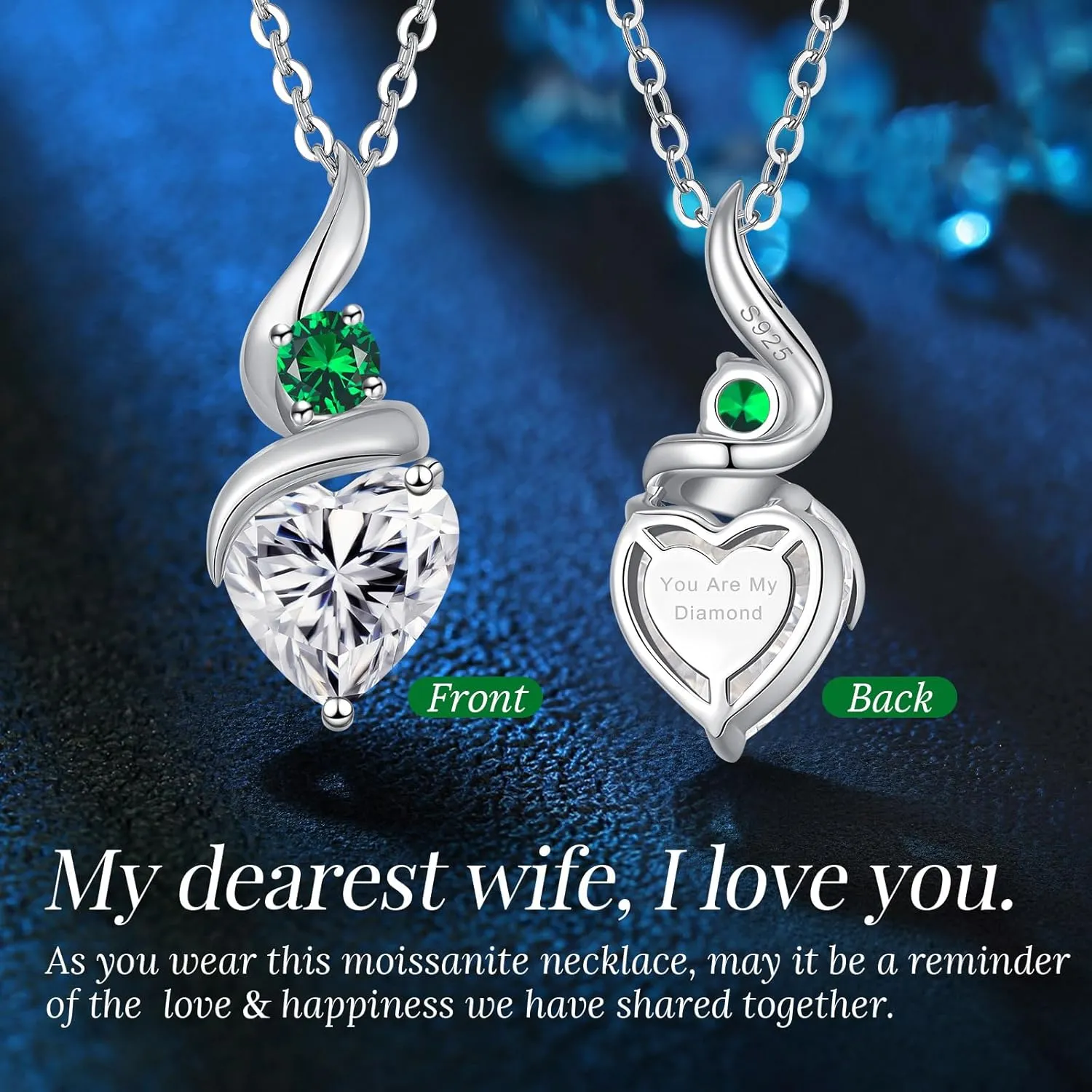 Moissanite Heart Pendant Necklaces for Women925 Sterling Silver Gold Plating Necklace with BirthstoneIdeal Anniversary Present or Birthday Christmas Valentine Engagements Mothers Day Jewelry Gifts for Mom Wife Her Girlfriend