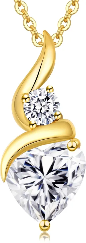 Moissanite Heart Pendant Necklaces for Women925 Sterling Silver Gold Plating Necklace with BirthstoneIdeal Anniversary Present or Birthday Christmas Valentine Engagements Mothers Day Jewelry Gifts for Mom Wife Her Girlfriend