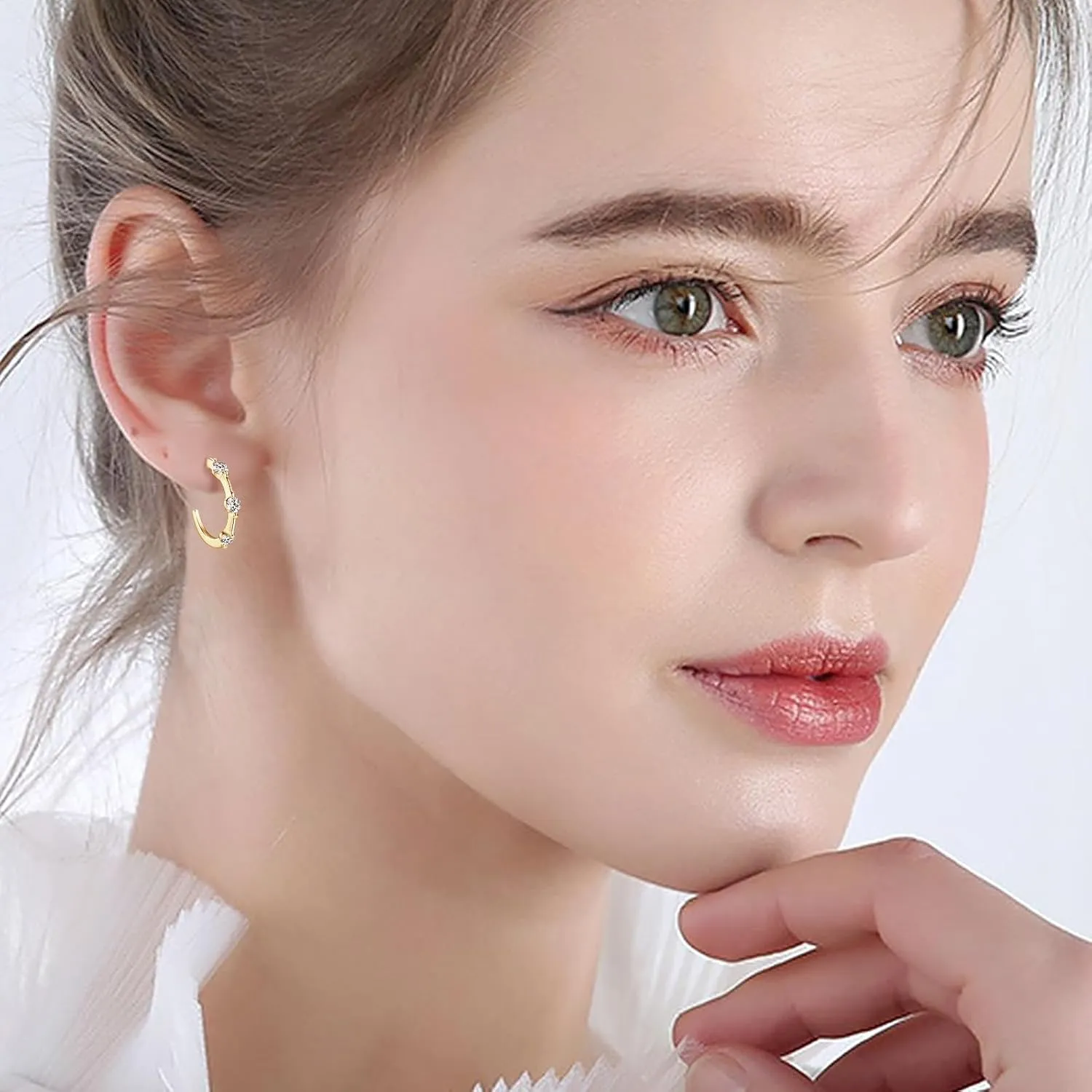 Moissanite Hoop Earrings for Women 925 Sterling Silver Open Huggie Hoop Earrings 18K White Gold Plated Hypoallergenic Stud Jewelry Christmas Birthday Gifts