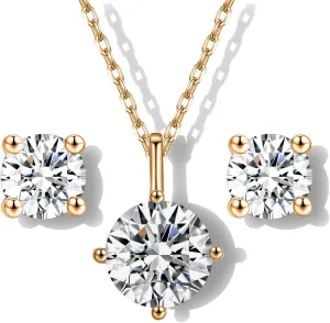 Moissanite Necklace and Earring Sets for Women | White Gold Plated 925 Sterling Silver Diamond Jewelry Sets for Women | 2CT Diamond Pendant Necklaces and Earring Set for Mom (Yellow gold, White)