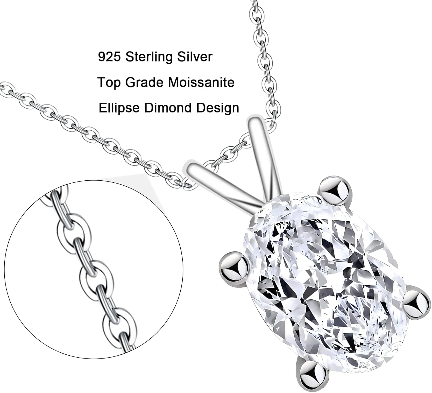 Moissanite Necklace for Women, 1CT Lab Created Diamond D Color Chain, 18K White Gold in Sterling Silver Necklace, Anniversary Romantic Gift for Mom, Wife on Birthday, Wedding, Valentine's Day