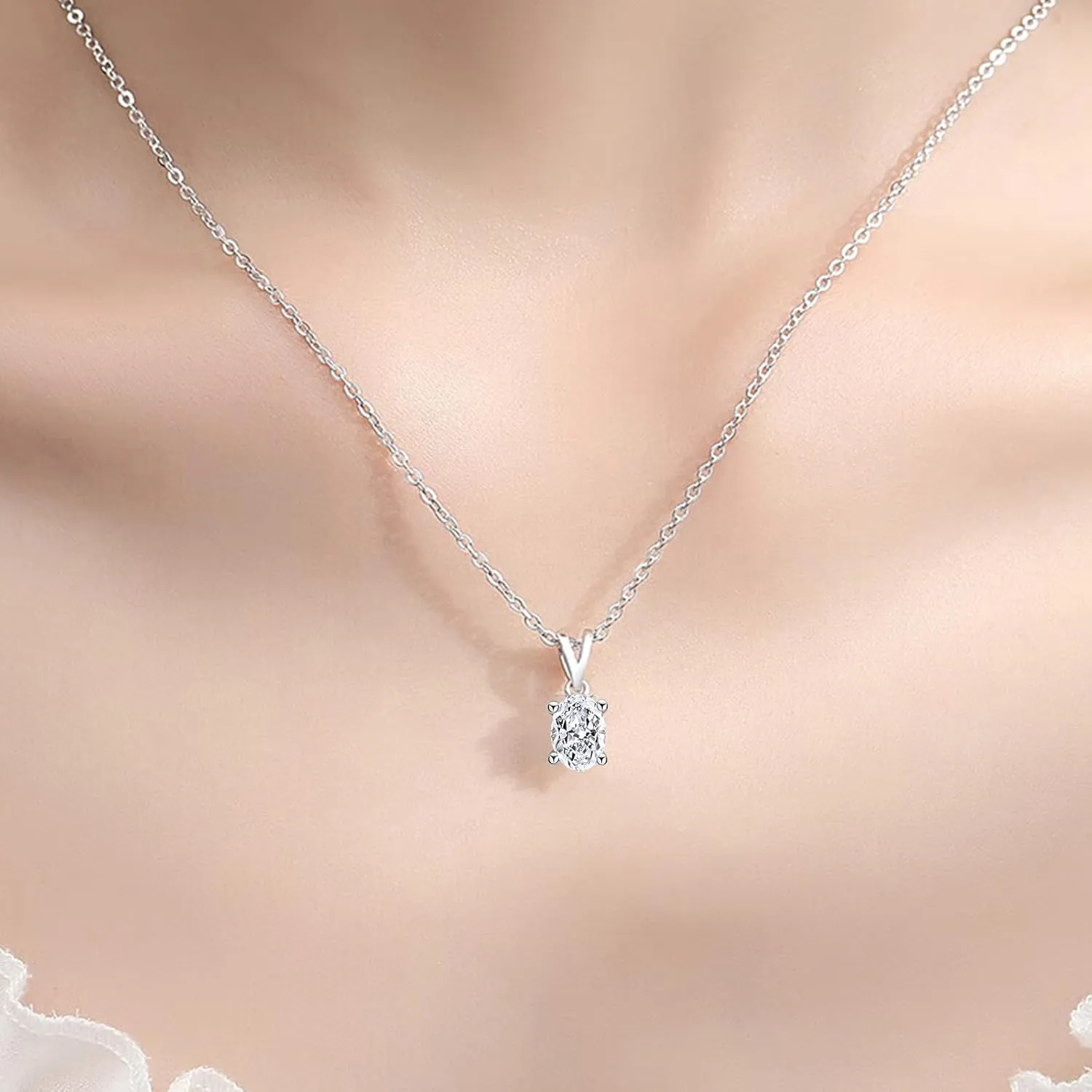 Moissanite Necklace for Women, 1CT Lab Created Diamond D Color Chain, 18K White Gold in Sterling Silver Necklace, Anniversary Romantic Gift for Mom, Wife on Birthday, Wedding, Valentine's Day