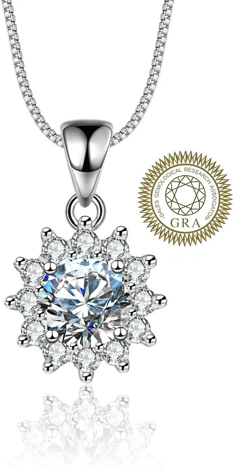 Moissanite Necklaces for Women, Adjustable 925 Sterling Silver, 1CT D Color Moissanite Pendant Jewelry Gift for Women, Anniversary Mother's Day Valentines Christmas Gift with GRA Certificate