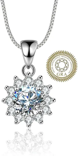 Moissanite Necklaces for Women, Adjustable 925 Sterling Silver, 1CT D Color Moissanite Pendant Jewelry Gift for Women, Anniversary Mother's Day Valentines Christmas Gift with GRA Certificate