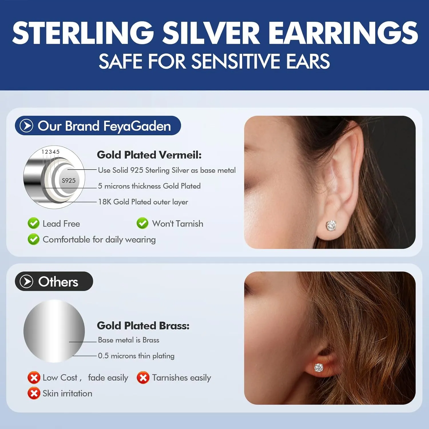 Moissanite Stud Earrings for Women Men, 0.6-6CT D Color Round Cut Four Prong Moissanite Earrings,18K Gold Plated Silver Lab Created Moissanite Earrings
