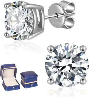 Moissanite Stud Earrings for Women Men, 0.6-6CT D Color Round Cut Four Prong Moissanite Earrings,18K Gold Plated Silver Lab Created Moissanite Earrings