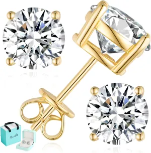 Moissanite Stud Earrings for Women Men, 0.6-6CT S925 D color Lab Created Moissanite Earring, Wedding Party Jewelry for Her Wife Girlfriend (0.5ct each/1ct pair, Yellow Gold Plated)