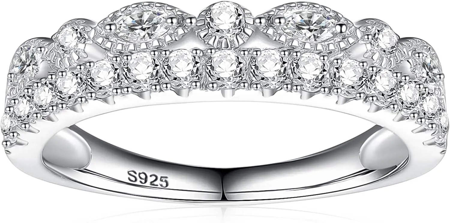 Moissanite Wedding Band Half Eternity Ring 925 Sterling Silver D Color VVSI Clarity Imitation Diamond Rings 11 Stone Wedding Anniversary Stackable Ring for Women Size 5-9