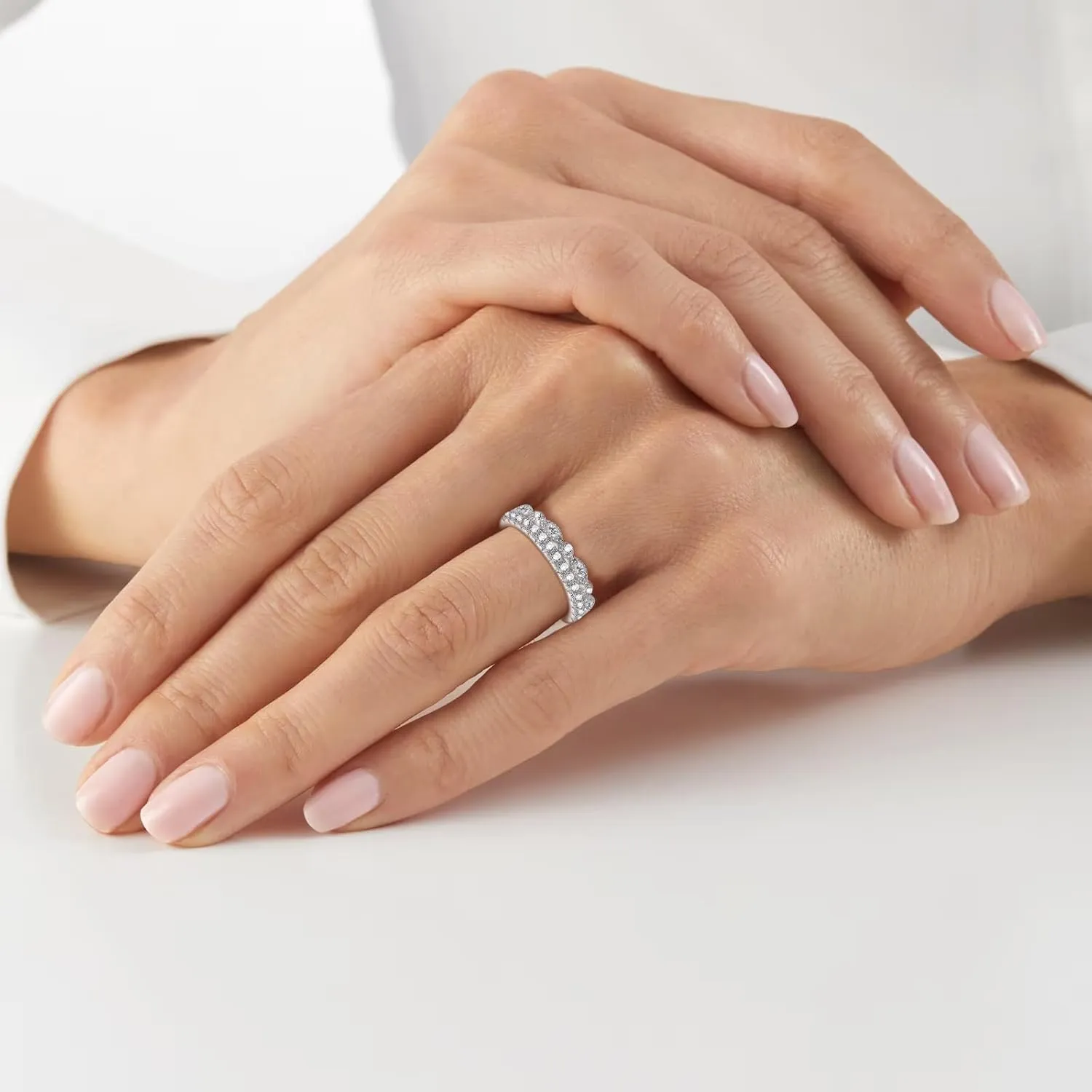 Moissanite Wedding Band Half Eternity Ring 925 Sterling Silver D Color VVSI Clarity Imitation Diamond Rings 11 Stone Wedding Anniversary Stackable Ring for Women Size 5-9