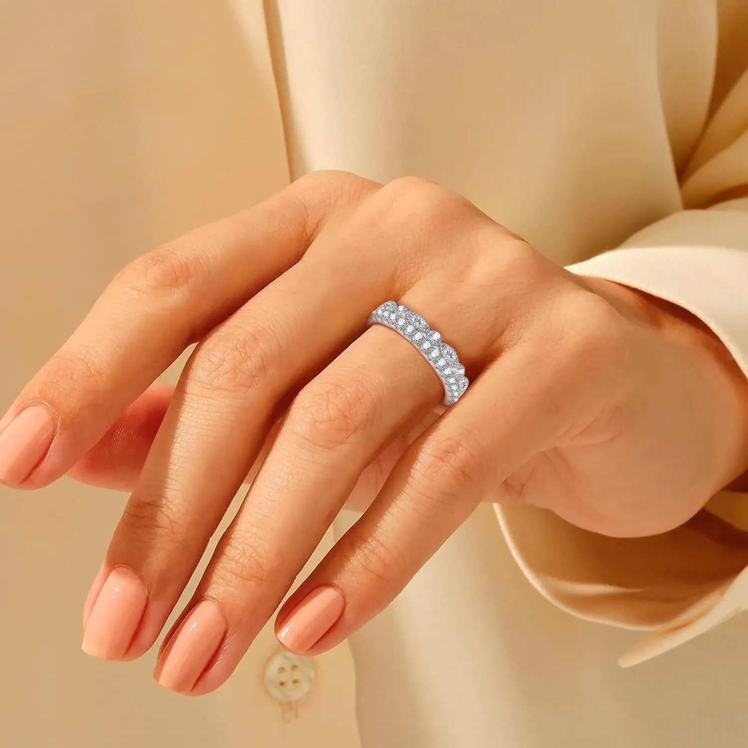 Moissanite Wedding Band Half Eternity Ring 925 Sterling Silver D Color VVSI Clarity Imitation Diamond Rings 11 Stone Wedding Anniversary Stackable Ring for Women Size 5-9