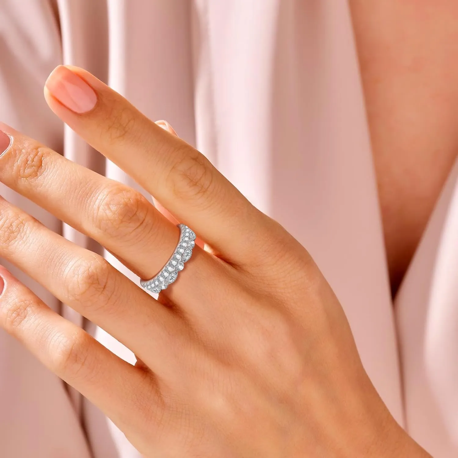 Moissanite Wedding Band Half Eternity Ring 925 Sterling Silver D Color VVSI Clarity Imitation Diamond Rings 11 Stone Wedding Anniversary Stackable Ring for Women Size 5-9