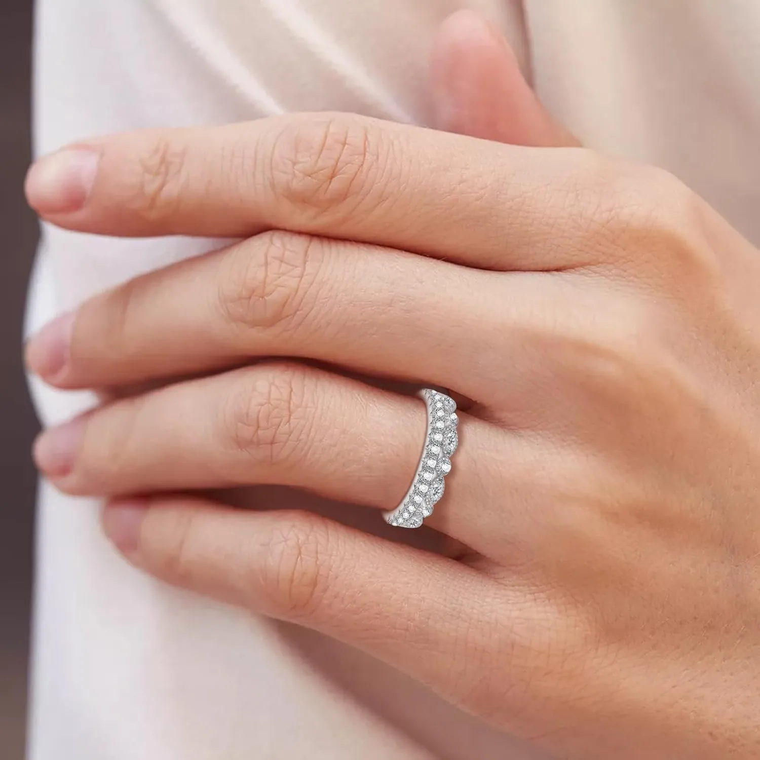 Moissanite Wedding Band Half Eternity Ring 925 Sterling Silver D Color VVSI Clarity Imitation Diamond Rings 11 Stone Wedding Anniversary Stackable Ring for Women Size 5-9